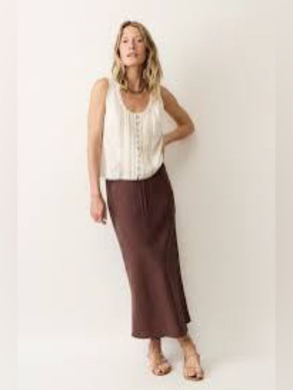 Marine Layer brown Avery midi skirt size L